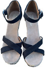 Toms Sienna Wedge Heels Espadrille Sandal Size 10 Black Tan Ankle Strap