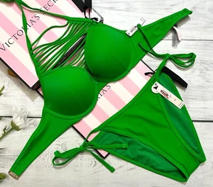 Victoria’s Secret Swim High-Neck Push Up Top Side Tie Cheeky Green - Picture 1 of 4