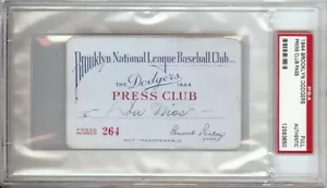1944 Brooklyn Dodgers Unsigned Press Club Pass Rare Slabbed PSA - Picture 1 of 2
