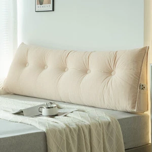 Corduroy Triangular Headboard Pillow Wedge Pillow w/ Side Pocket Removable Cover - Picture 1 of 52