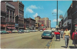 Vintage Indiana Chrom Postkarte Gary Steel City Innenstadt alte Autos Menschen - Bild 1 von 2