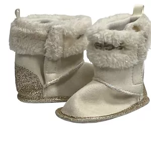 Bebe Shoes Baby Girls Sz 2 Kids Boots Ankle Booties Cream Gold Faux Suede Winter - Picture 1 of 11