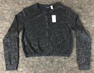 Girls Black Metallic Shimmer Button Up Cardigan Sweater Size 16 - Picture 1 of 10