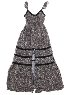 NWT Forever 21 Black Purple Pink Floral Rayon Ruffle Long Maxi Tank Sun Dress S - Image 1 of 4