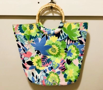 Vintage Talbots Bamboo handle floral bag, Talbots Floral Top handle bag, Handbag — 第 1/4 张图片