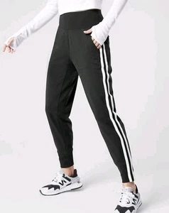 Athleta Venice Jogginghose mit Seitenstreifen Damen Größe Large schwarz weiß hoher Bund - Bild 1 von 11