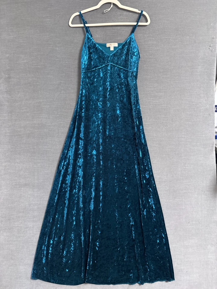 Vestido Michael Kors M Azul Terciopelo Aplastado Babydoll Sin Mangas Maxi Vestido Formal Noche Foto 1 de 4