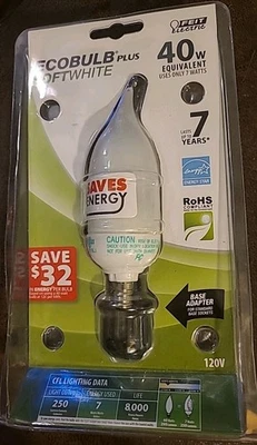 Ecobulb  Plus Softwhite Standard Base Adapter  Chandelier Bulb 40 W Equivalent - Image 1 of 2
