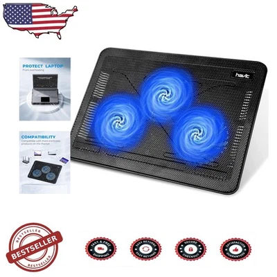 Portable Laptop Cooler 3 Ultra-Quiet Fans USB Powered 15.6-17" Black/Blue - Image 1 of 4