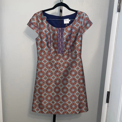 HD in Paris Dress 2 Pintuck Geometric Print Anthropologie Womens - Image 1 of 4