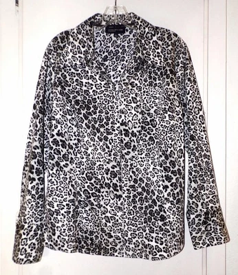 JONES NEW YORK BLACK & WHITE ANIMAL PRINT ZIP FRONT COTTON BLOUSE  Size XL - Image 1 of 4