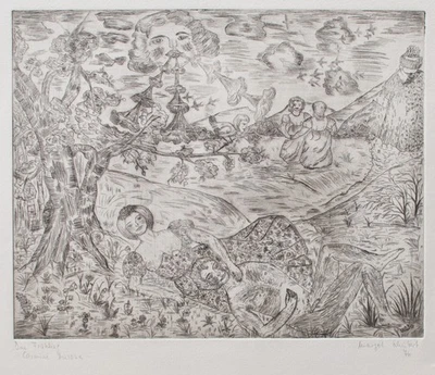 Schubert Im Frühling Radierung Paar Blüten Natur Tanz Phantastisch Signiert - Bild 1 von 2