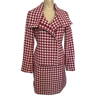 Talbot Houndstooth Red White Jacket Skirt Suit Wool Blend Women's Size 2 / 4 EUC - Image 1 of 4