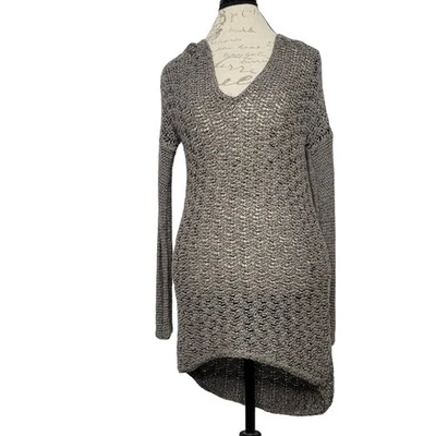 Helmut Lang M Gray Alpaca Silk Linen Open Knit V-neck Longline Pullover Sweater - Image 1 of 4