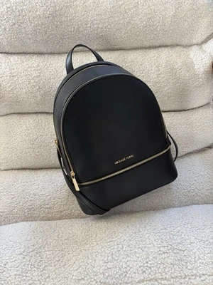 Michael Kors Rhea Medium Pebbled Leather Backpack Bag Black $498 NWT - Image 1 of 4