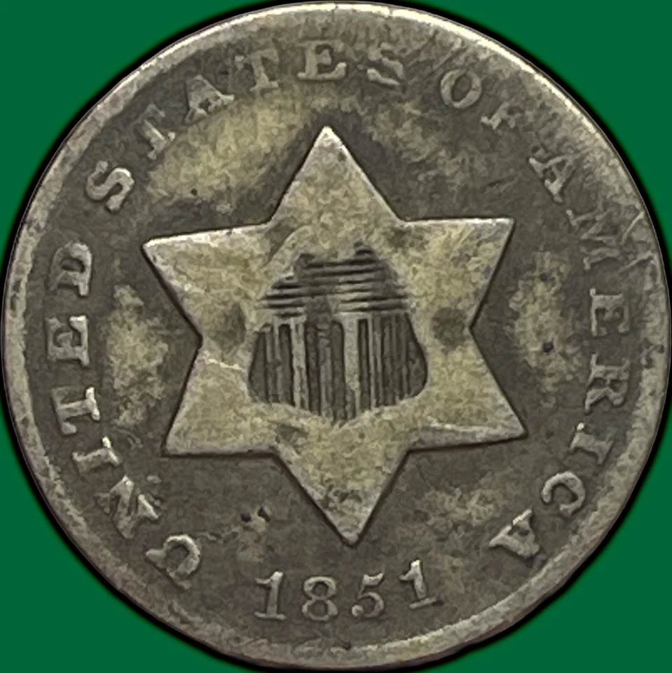 1851-O Three Cent Silver Trime Very Good VG Coin #29831 - Image 1 of 3