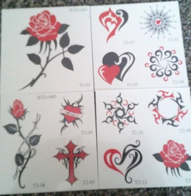 OUT OF THE BLUE lot Adult Temporary Tattoos*Roses*love*hearts*Cross*Body Art*Hen night*Tattoo*