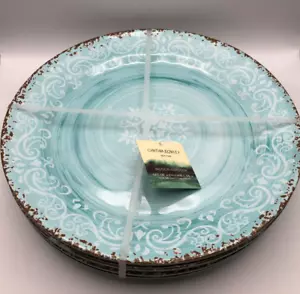 CYNTHIA ROWLEY MELAMINE Crackle Turquoise Swirl Dinner Plates 11" NEW (Set of 4) - Picture 1 of 4
