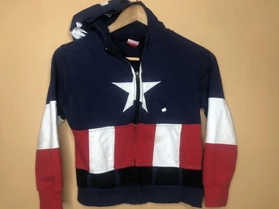 Marvel Boys Size SM Captain America Hoodie Mask Sweatshirt Full Zip Marvel Brand - Image 1 of 4