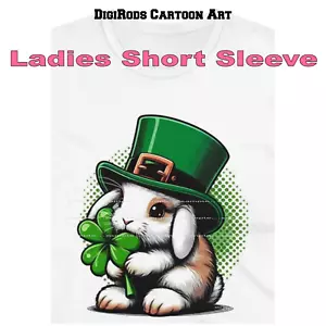 Mini Holland Lop Hase Kaninchen #1 Irish Pride Digibuns Cartoon Damen T-Shirt - Bild 1 von 4