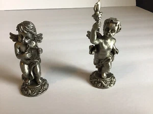 Vintage 1980s Sun Pewter Cherub Angels Torch And Lyre Harp - Picture 1 of 8