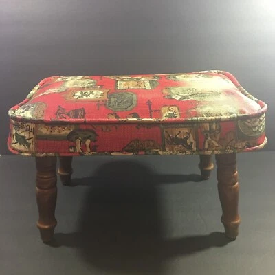 Vintage MCM Babcock Phillips Footstool 16x10" Colonial American Red Vinyl - Image 1 of 4