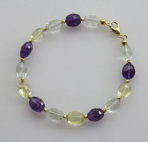 Pulsera de piedras preciosas - Cuarzo limón púrpura y verde pulsera de amatista 21 cm de largo - Imagen 1 de 1