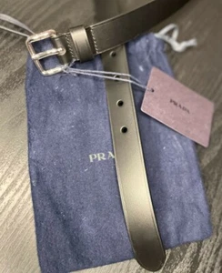 NEW w tags - PRADA Men Black Leather Belt size 34/85 (UK trousers size 30/32) - Picture 1 of 7