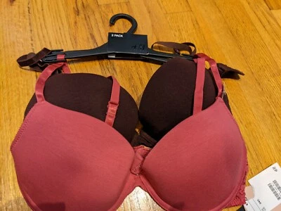 NUEVO H&M Pack de 2 Sujetador Push Up 34C Ligero Levantamiento Rosa y Marrón Foto 1 de 3
