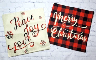 Christmas Pillow Covers 18x18 Peace Joy Love Merry Red Buffalo Check Farmhouse - Image 1 of 4