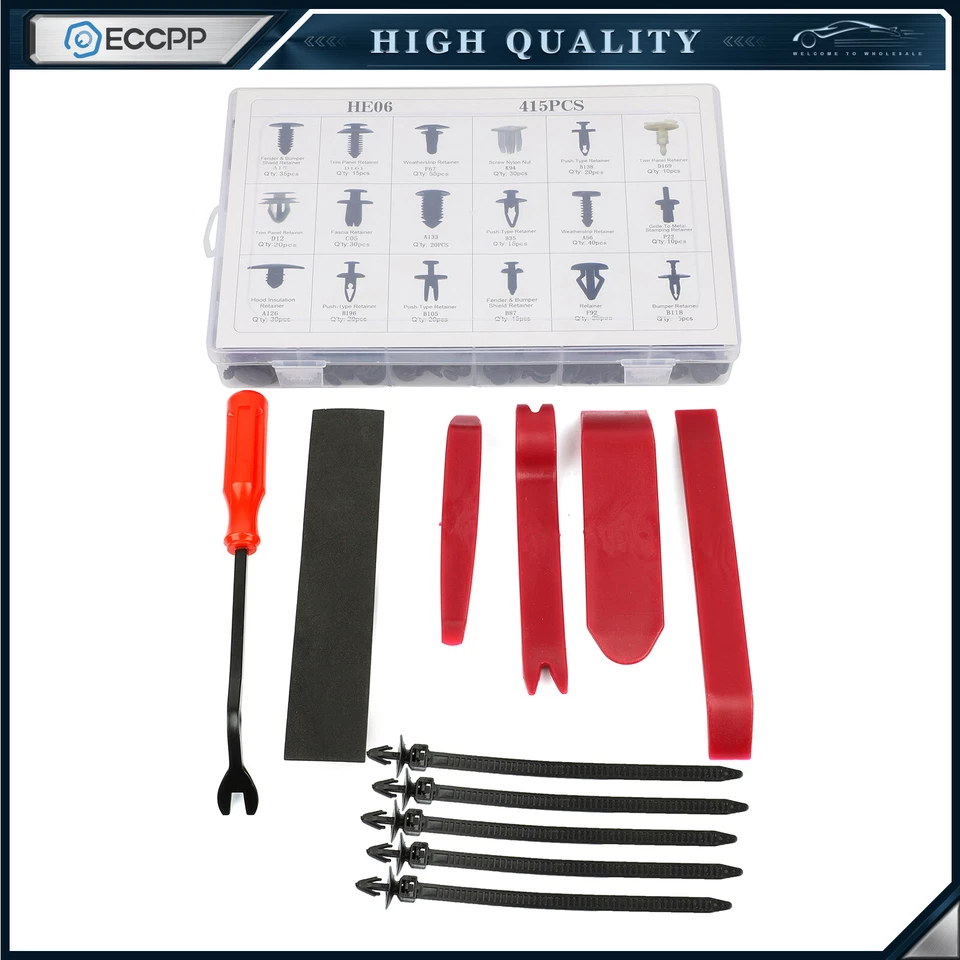 446 piezas retenedor de coche clips automáticos kit de sujetador de plástico herramienta de parachoques de eliminación de sujetador Foto 1 de 4
