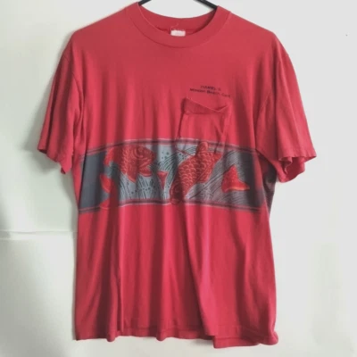 Vintage T-shirt Pocket Tee Hamels Mission Beach CA Koi Surf Red Tshirt 20.5x27" - Image 1 of 4