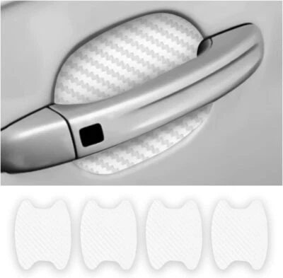 4Pcs White Carbon Fiber Car Door Handle Anti-Scratch Protector Film Sticker - Image 1 of 4