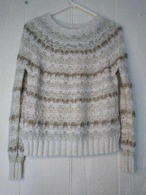 Loft Women's S Pullover Sweater Cream Stripe Alpaca Mohair Crew Neck - Image 1 of 4