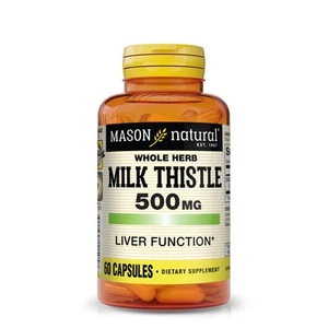 Mason Natural Milk Thistle 500mg Liver Support Detox Supplement 60 Capsules - Picture 1 of 5