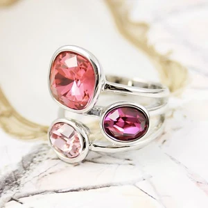 Modern Retro Pink Buble Bezel Silver Plate Wrap Ring Square Oval Cut SZ8 Revival - Picture 1 of 5