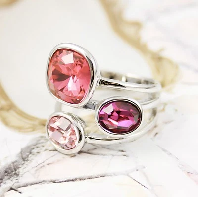Modern Retro Pink Buble Bezel Silver Plate Wrap Ring Square Oval Cut SZ8 Revival - Image 1 of 4