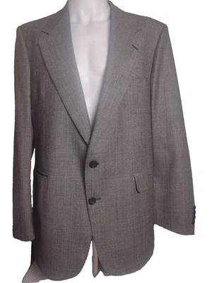 Evan Picone 44LG 100% Wool Sport Coat Windowpane Plaid Gray Black White - Image 1 of 4