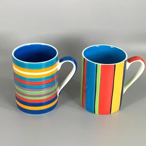 Whittard of Chelsea Multicoloured Striped Mug x 2 Pair Stripes Bright Tea Coffee - Picture 1 of 14