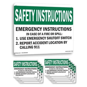 Emergency Instructions In Case Of A Fire OSHA Safety Instructions Sign 5/10 Pack - Picture 1 of 43