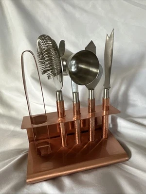 Godinger Bar Tool Set with Stand 5 Piece  Bartender Mixology Kit Hammered Copper - Image 1 of 4