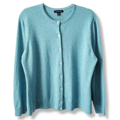 Women Lands End Blue Cashmere Button Cardigan Sweater XLP Preppy Cozy Luxury NEW - Image 1 of 4
