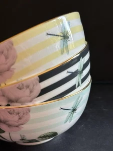 Portmeirion Ted Baker Rosie Lee Bowl Set 3 Floral Dragonfly 22K Gold. - Picture 1 of 24