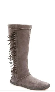 UGG Mammoth Suede Boots Zip-Up Fringed Grey Size 9 Excellent Pre-owned - Picture 1 of 7