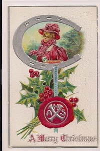 1909 Embossed Pretty lady in Red Christmas Postcard - Picture 1 of 1
