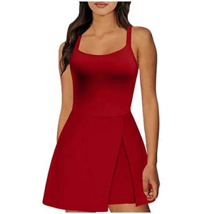Vestido de tenis Lovskoo para mujer talla 2XL rojo vestido de entrenamiento con pantalones cortos incorporados --Y3- - Imagen 1 de 8