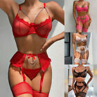 Underwear Thong Lace Bra Lingerie 3Pcs Set Suspender Body Stocking Sexy Women's