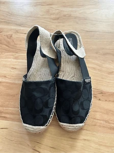 COACH RAYANNE Signature C ESPADRILLE Black Sandals Sz 11B - Picture 1 of 8