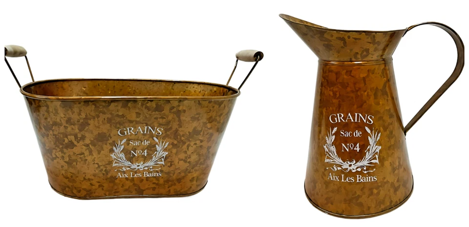 Antique Brass Tin Trough Planter Indoor Outdoor Rustic Garden Flower Pots - Image 1 of 1