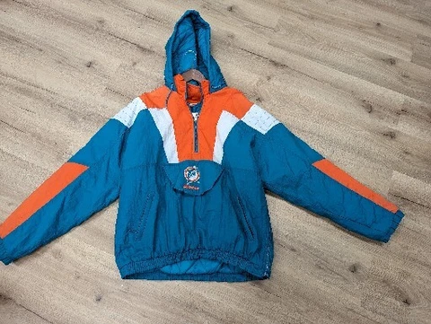 Vintage Miami Dolphins Starter Hooded Pullover Jacket Men Sz L Pre Owned Cover